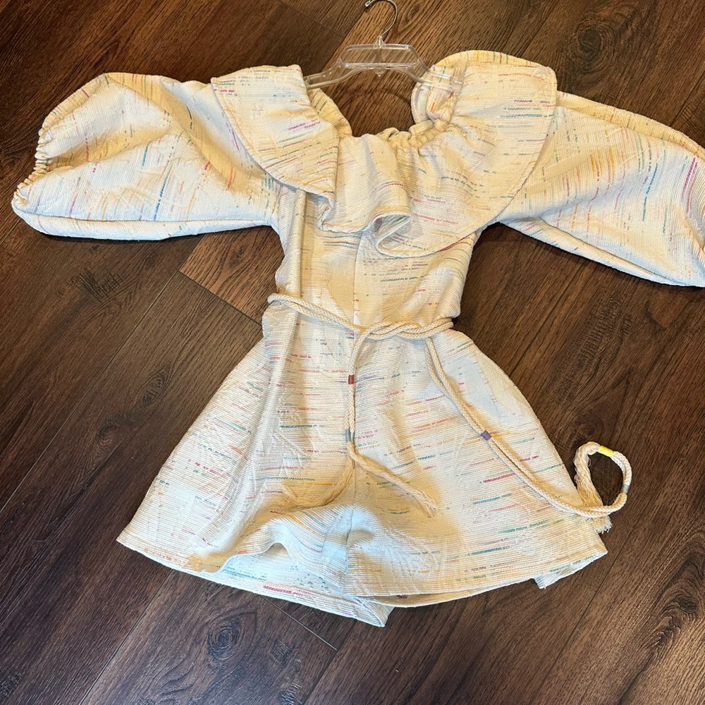 Cream Ruffled Off-Shoulder romper worn once - Picture 2 of 6